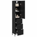 Highboard med skuffe Sort eg 34,5 x 34 x 180 cm Konstrueret træ