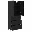 Highboard med skuffe Sort eg 69,5 x 34 x 180 cm Konstrueret træ