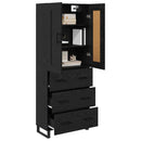 Highboard med skuffe Sort eg 69,5 x 34 x 180 cm Konstrueret træ