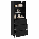 Highboard med skuffe Sort eg 69,5 x 34 x 180 cm Konstrueret træ