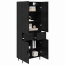 Highboard med skuffe 2 pcs Sort eg Ingeniørtræ og glas