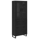Highboard med skuffe 2 pcs Sort eg Ingeniørtræ og glas