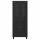 Highboard med skuffe 2 pcs Sort eg Ingeniørtræ og glas