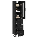 Highboard med skuffe Sort eg 34,5 x 34 x 180 cm Konstrueret træ