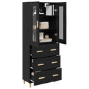 Highboard Sort eg 69,5 x 34 x 180 cm Ingeniørtræ og glas