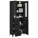 Highboard med skuffe Sort eg 69,5 x 34 x 180 cm Konstrueret træ