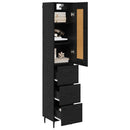 Highboard med skuffe Sort eg 34,5 x 34 x 180 cm Konstrueret træ