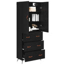 Highboard med skuffe Sort eg 69,5 x 34 x 180 cm Konstrueret træ