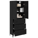 Highboard med skuffe Sort eg 69,5 x 34 x 180 cm Konstrueret træ