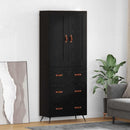 Highboard med skuffe Sort eg 69,5 x 34 x 180 cm Konstrueret træ