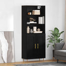 Highboard med skuffe Sort eg 69,5 x 34 x 180 cm Konstrueret træ