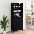 Highboard Sort eg 69,5 x 34 x 180 cm Ingeniørtræ og glas