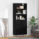 Highboard med skuffe 2 pcs Sort eg Konstrueret træ