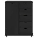Rullende skab med hjul Sort 63,5 x 39 x 79 cm Massivt fyrretræ