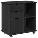 Rullende skab Sort 63,5 x 39 x 65,5 cm Massivt fyrretræ