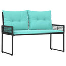 Udendørs bænk Sort og turkis 118 x 55 x 82 cm PE Rattan og stof