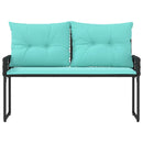 Udendørs bænk Sort og turkis 118 x 55 x 82 cm PE Rattan og stof