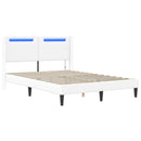 Sengestel med LED-lysstrimler Hvid 140 x 190 cm Kunstlæder