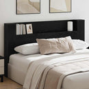 Opbevarings senggavl med LED Sort eg Konstrueret træ