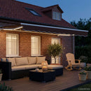 Manuel markise-ramme med LED-lys Brun og hvid 3 x 2 m