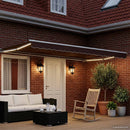 Manuel markise-ramme med LED-lys Brun og hvid 5 x 3 m