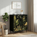 Skuffeskab RHENEN Tropisk jungleprint 66 x 36,5 x 76 cm Sort eg