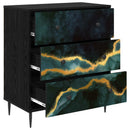 Skuffeskab WIJHE Teal marmorprint 66 x 36,5 x 76 cm Sort eg