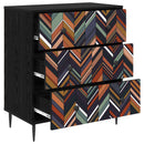 Skuffeskab OMMEN Geometrisk print 66 x 36,5 x 76 cm Sort eg