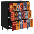 Skuffeskab ESSEN Solblomstprint 66 x 36,5 x 76 cm Sort eg