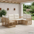 Udendørs sofagruppe 6 pcs Naturlig og Creme Hvid Polyester
