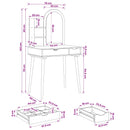 Makeupbord Sæt FAUSKE 3 pcs Hvid 76 x 50 x 143 cm