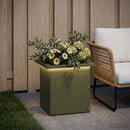 Plantekasse med LED Olivengrøn 30 x 30 x 30 cm Stål