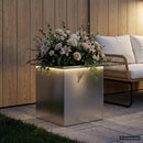 Plantekasse med LED Sølv 40 x 40 x 40 cm Rustfrit stål