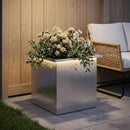 Plantekasse med LED Sølv 40 x 40 x 40 cm Galvaniseret stål