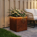 Plantekasse med LED Rusten 40 x 40 x 40 cm Cortenstål