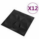 Vægpaneler 12 stk. 50 x 50 cm Diamond Sort XPS Skum