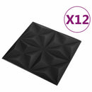 Vægpaneler 12 stk. 50 x 50 cm Origami Sort XPS Skum