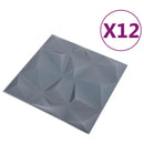 Vægpaneler 12 stk. 50 x 50 cm Diamond Grå XPS Skum