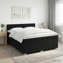 Boxmadras med topmadras med hovedgærde Sort 200 x 200 cm Stof