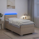 Box Spring Seng med Madras og LED Cremefarvet 90 x 190 cm Stof