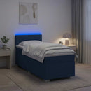 Box Spring Seng med Madras og LED Blå 90 x 190 cm Stof