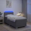 Box Spring Seng med Madras og LED Lysegrå 90 x 200 cm Stof