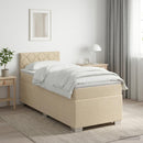 Box Spring Seng med Madras og LED Cremefarvet 90 x 190 cm Stof