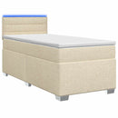 Box Spring Seng med Madras og LED Cremefarvet 90 x 190 cm Stof