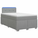 Box Spring Seng med Madras og LED Lysegrå 120 x 190 cm Stof