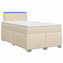 Box Spring Seng med Madras og LED Cremefarvet 120 x 190 cm Stof
