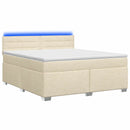 Box Spring Seng med Madras og LED Cremefarvet 140 x 190 cm Stof