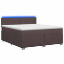 Box Spring Seng med Madras og LED Mørk Brun 160 x 200 cm Stof
