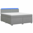 Box Spring Seng med Madras og LED Lysegrå 180 x 200 cm Stof