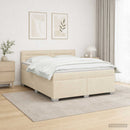 Box Spring Seng med Madras og LED Cremefarvet 140 x 200 cm Stof